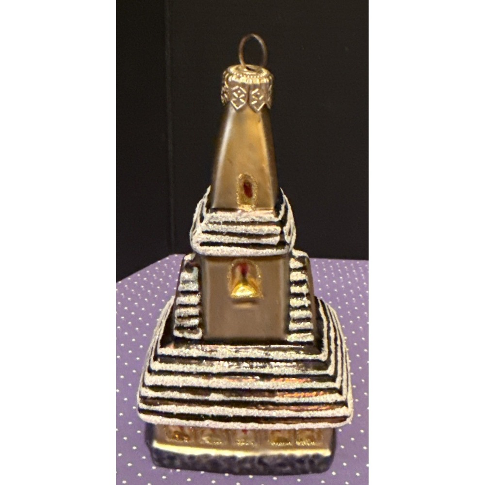 Church Steeple Gold Glass Christmas‎ Tree Ornament Holiday Glittery